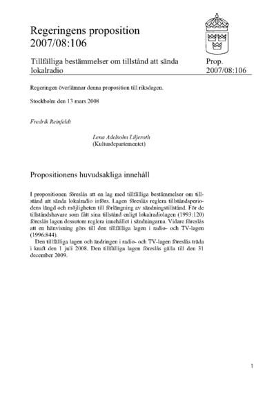 Omslaget till prop. 2007/08:106