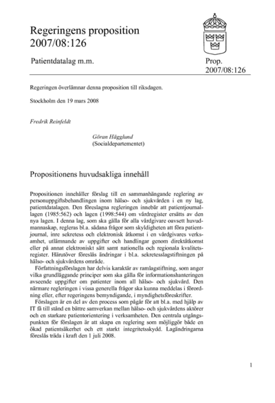 Omslaget till prop. 2007/08:126