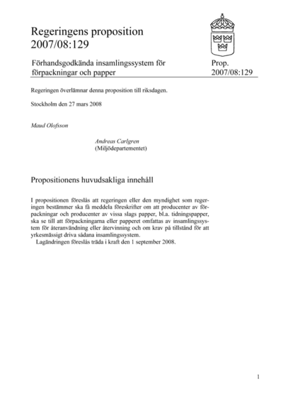 Omslaget till prop. 2007/08:129