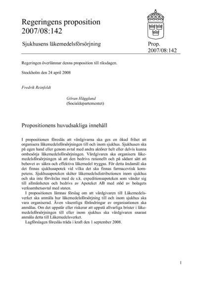 Omslaget till prop. 2007/08:142