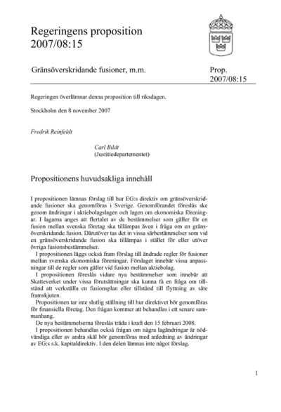 Omslaget till prop. 2007/08:15