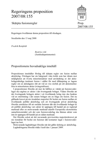 Omslaget till prop. 2007/08:155