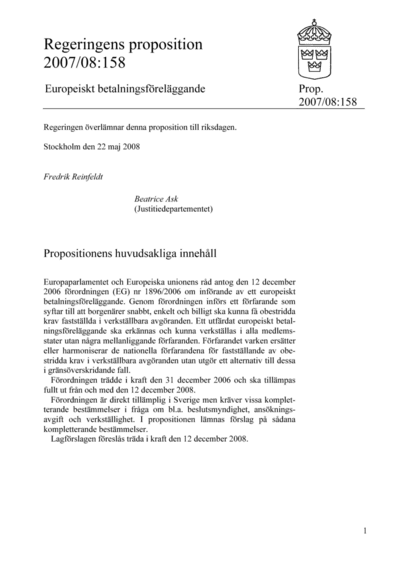 Omslaget till prop. 2007/08:158