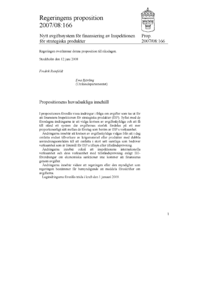 Omslaget till prop. 2007/08:166