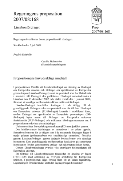 Omslaget till prop. 2007/08:168