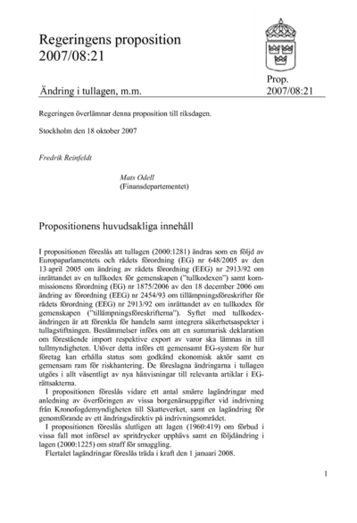 Omslaget till prop. 2007/08:21