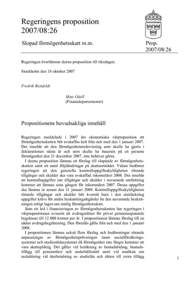 Omslaget till prop. 2007/08:26