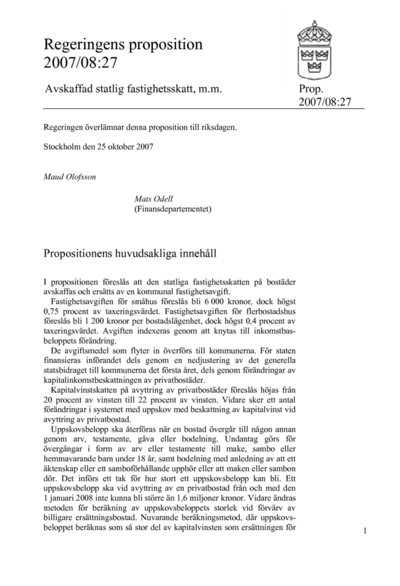 Omslaget till prop. 2007/08:27