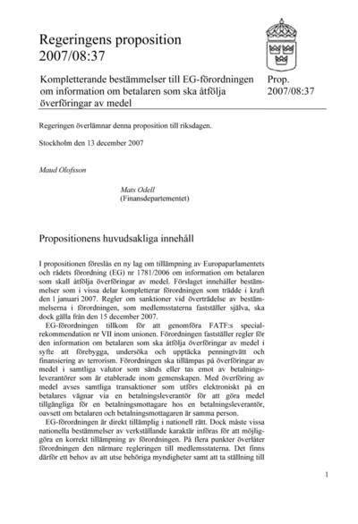 Omslaget till prop. 2007/08:37