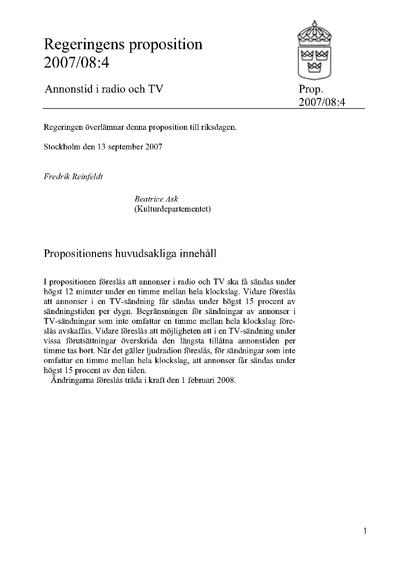 Omslaget till prop. 2007/08:4