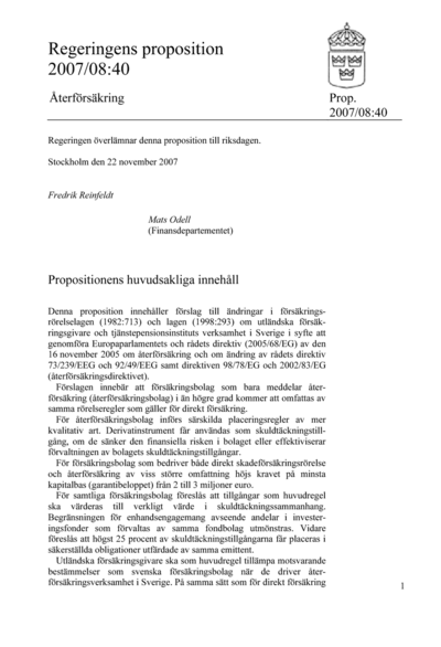 Omslaget till prop. 2007/08:40