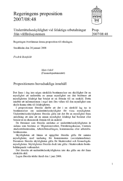 Omslaget till prop. 2007/08:48