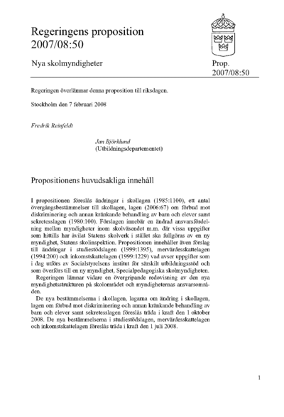Omslaget till prop. 2007/08:50