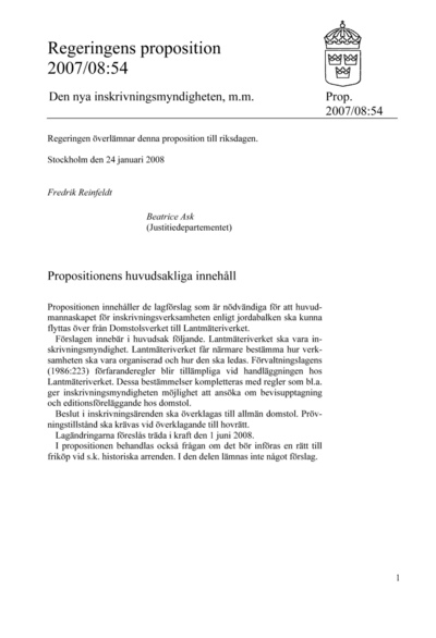 Omslaget till prop. 2007/08:54