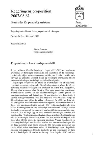 Omslaget till prop. 2007/08:61