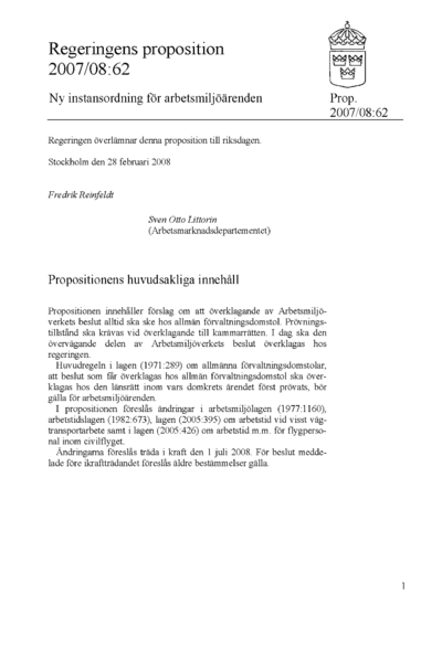 Omslaget till prop. 2007/08:62