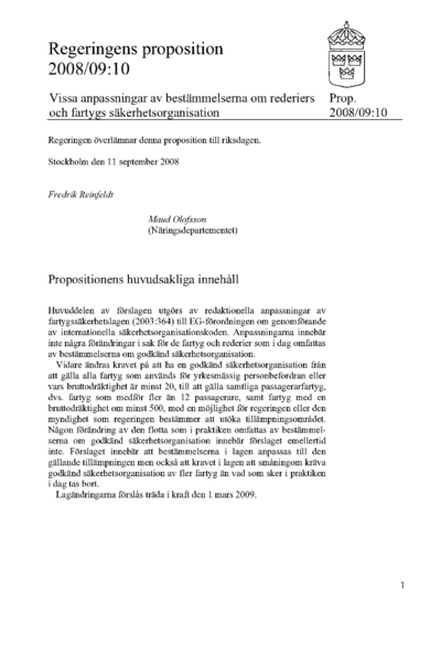 Omslaget till prop. 2008/09:10