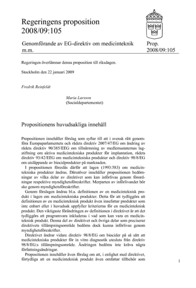 Omslaget till prop. 2008/09:105