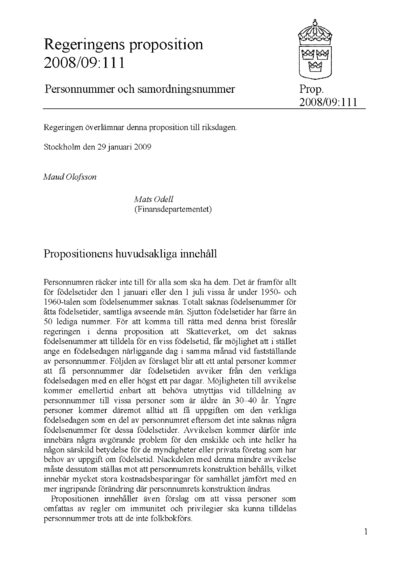 Omslaget till prop. 2008/09:111