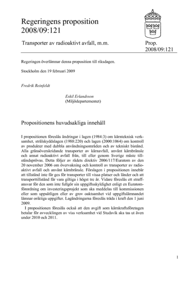 Omslaget till prop. 2008/09:121