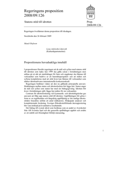 Omslaget till prop. 2008/09:126