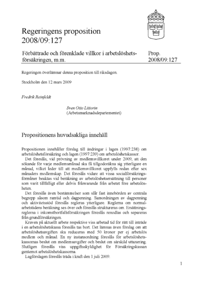Omslaget till prop. 2008/09:127