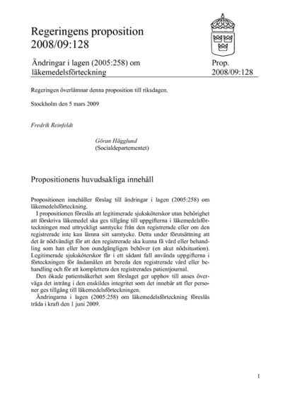 Omslaget till prop. 2008/09:128