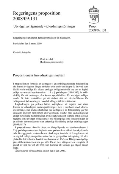 Omslaget till prop. 2008/09:131