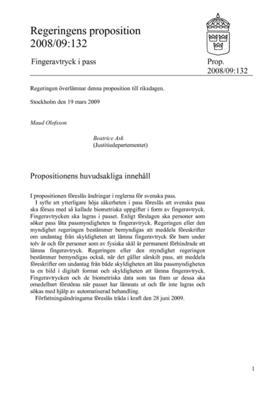 Omslaget till prop. 2008/09:132