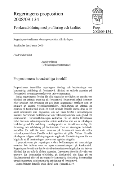 Omslaget till prop. 2008/09:134