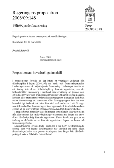 Omslaget till prop. 2008/09:148
