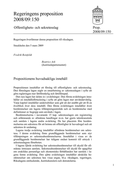 Omslaget till prop. 2008/09:150