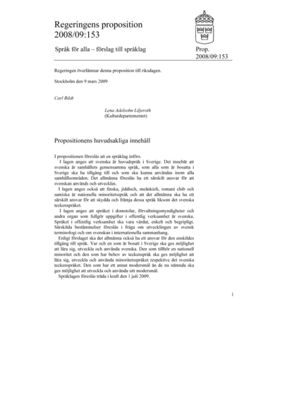 Omslaget till prop. 2008/09:153