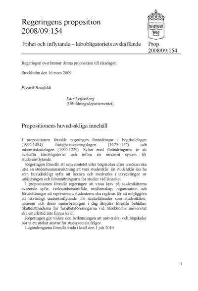 Omslaget till prop. 2008/09:154