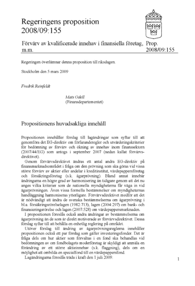Omslaget till prop. 2008/09:155