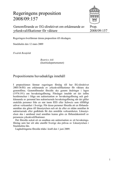 Omslaget till prop. 2008/09:157