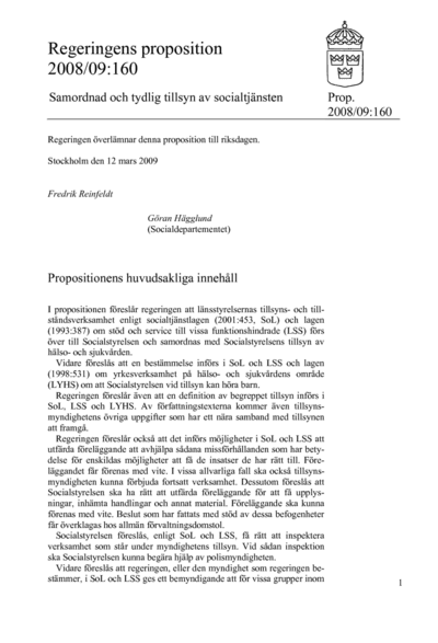 Omslaget till prop. 2008/09:160