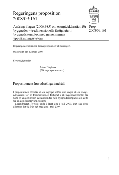 Omslaget till prop. 2008/09:161