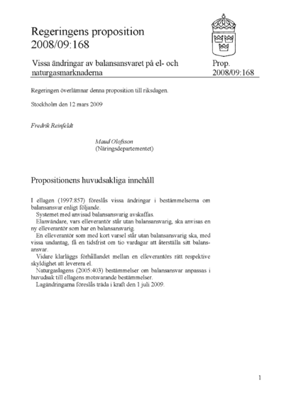 Omslaget till prop. 2008/09:168