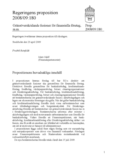 Omslaget till prop. 2008/09:180