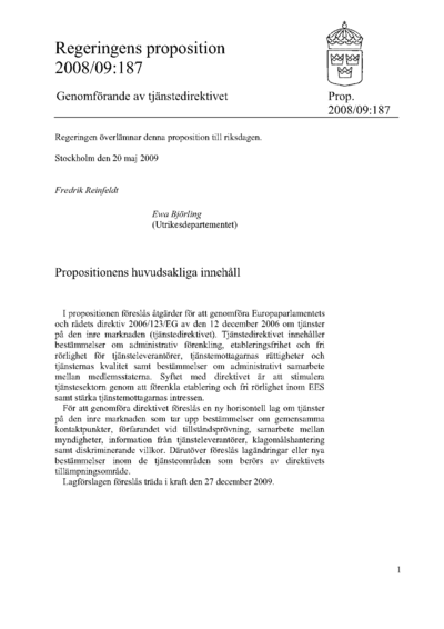 Omslaget till prop. 2008/09:187