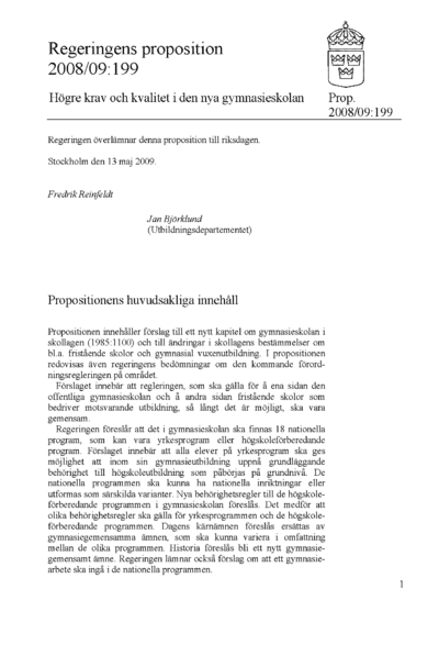 Omslaget till prop. 2008/09:199