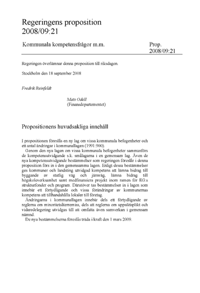 Omslaget till prop. 2008/09:21