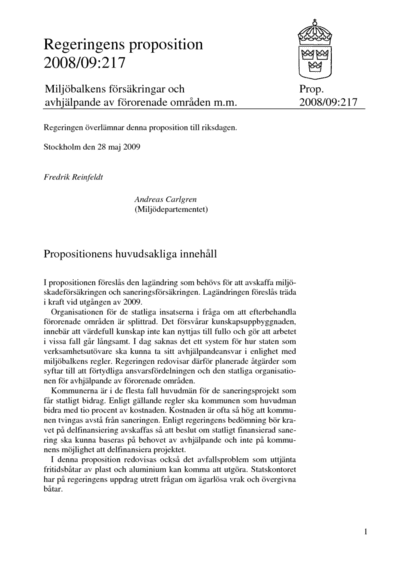 Omslaget till prop. 2008/09:217