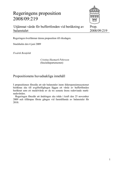 Omslaget till prop. 2008/09:219