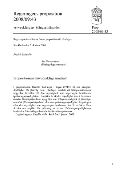 Omslaget till prop. 2008/09:43