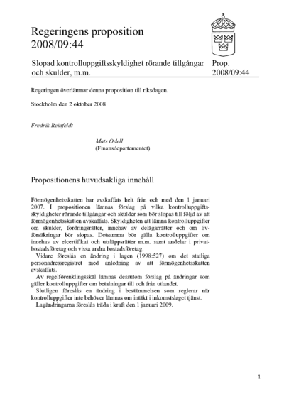 Omslaget till prop. 2008/09:44