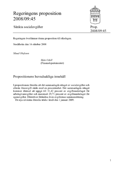 Omslaget till prop. 2008/09:45