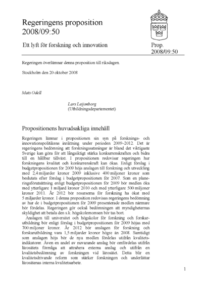 Omslaget till prop. 2008/09:50