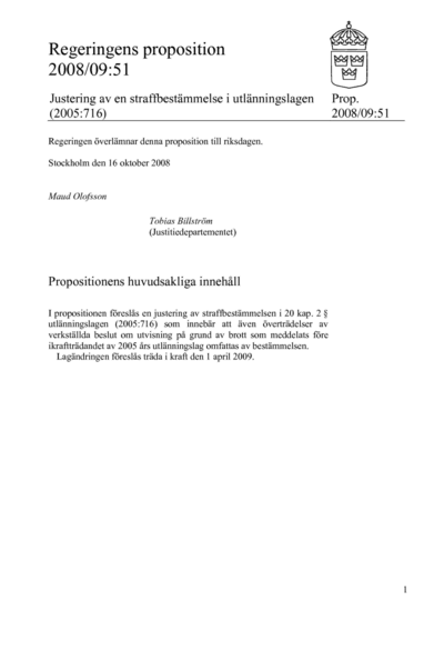 Omslaget till prop. 2008/09:51